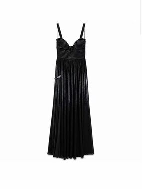 Retrofête Black Metallic Pleated Bustier Gown